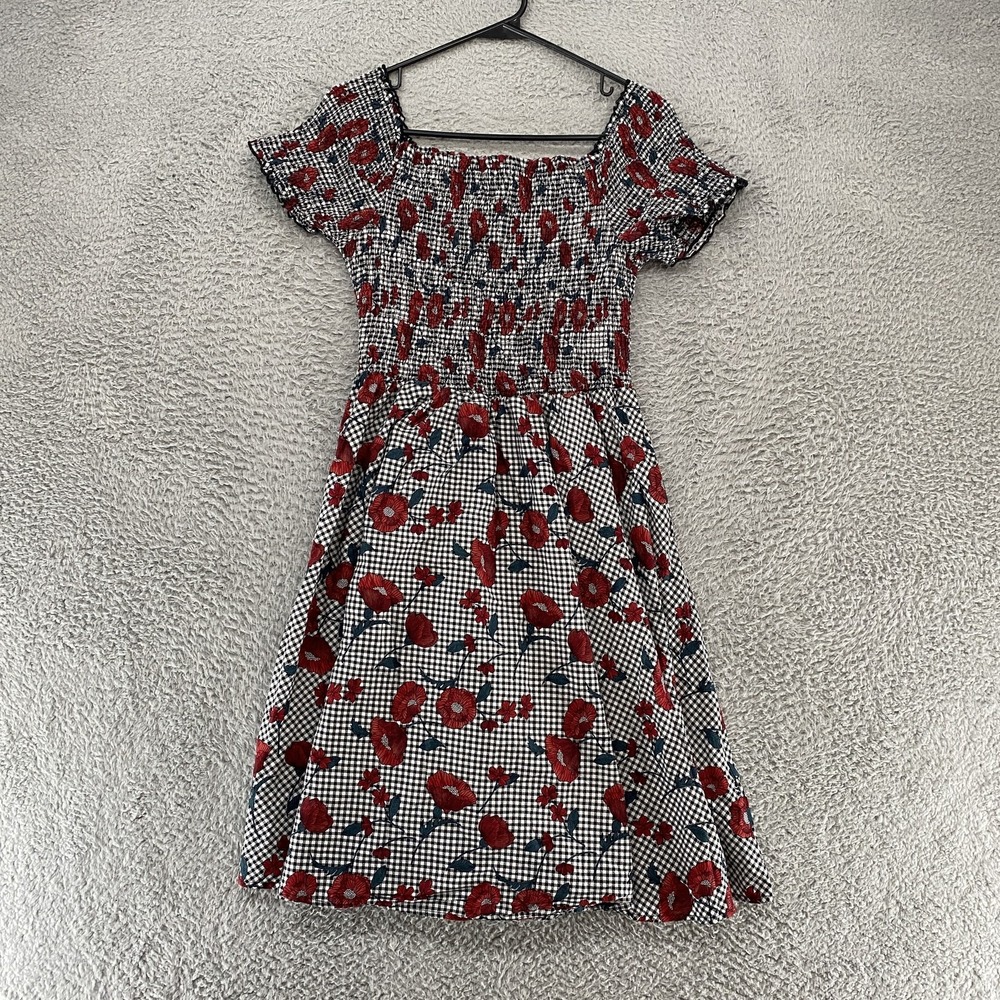 City Chic Dress Womens XS/14 Off Shoulder Gingham Floral Pockets Fit Flare